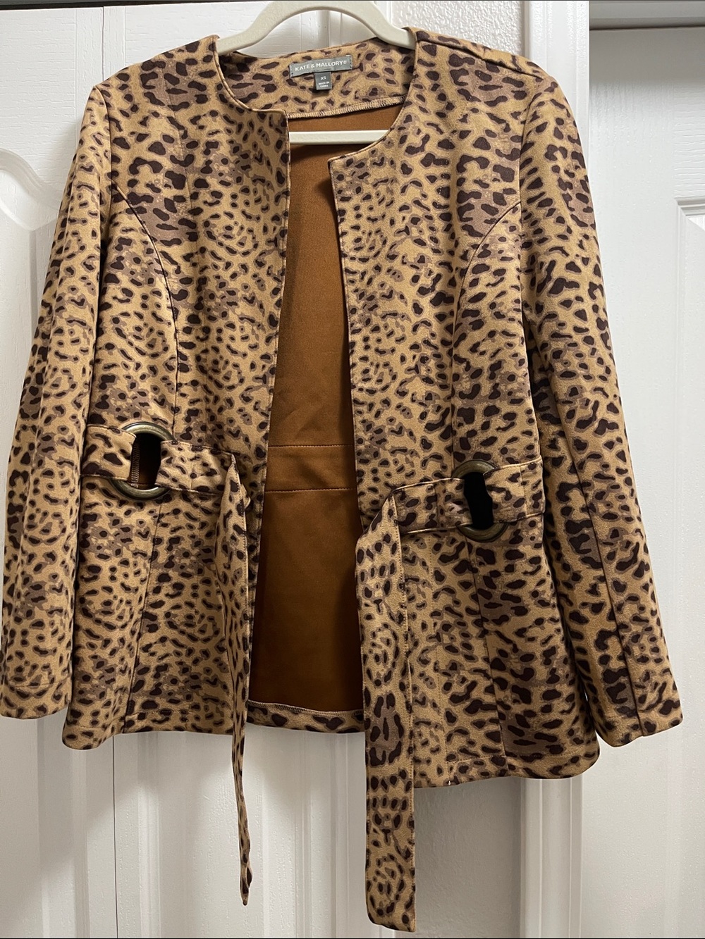 Kate & Mallory Leopard-Print Open Front Jacket in Tan and Brown